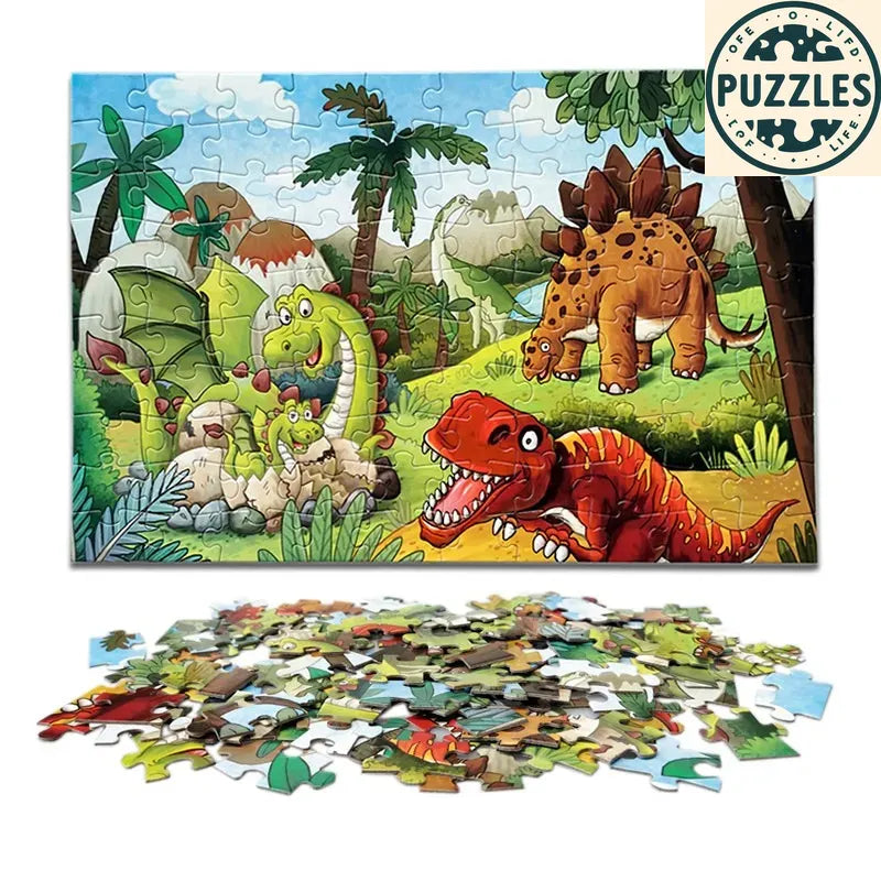 100-Piece Dinosaur Puzzle – T-Rex & Stegosaurus Jigsaw for Kids - Puzzles