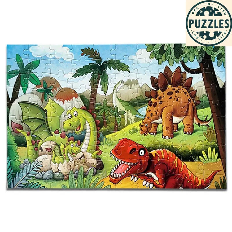 100-Piece Dinosaur Puzzle – T-Rex & Stegosaurus Jigsaw for Kids - Puzzles