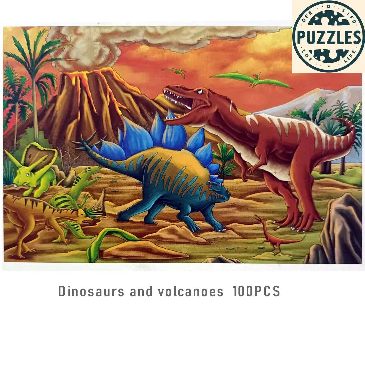 100-Piece Dinosaur Puzzle – T-Rex & Stegosaurus Jigsaw for Kids - Puzzles