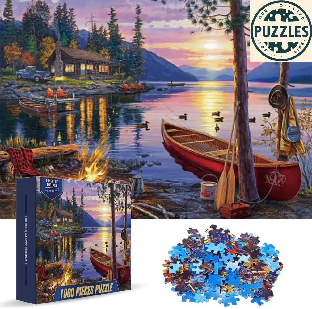 1000-Piece Jigsaw Puzzle – Beautiful Sunset by the Lake - Puzzles