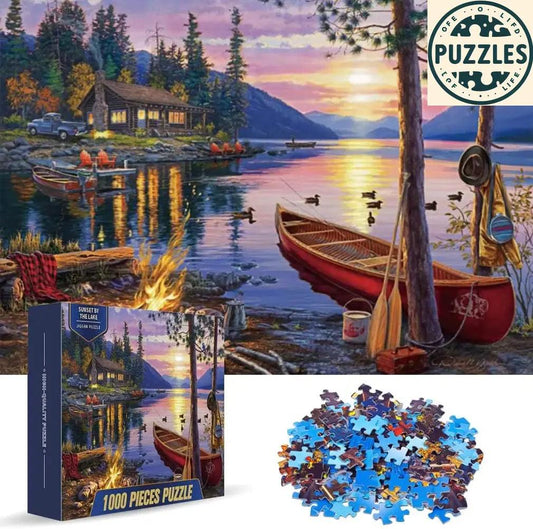 1000-Piece Jigsaw Puzzle – Beautiful Sunset by the Lake - Puzzles