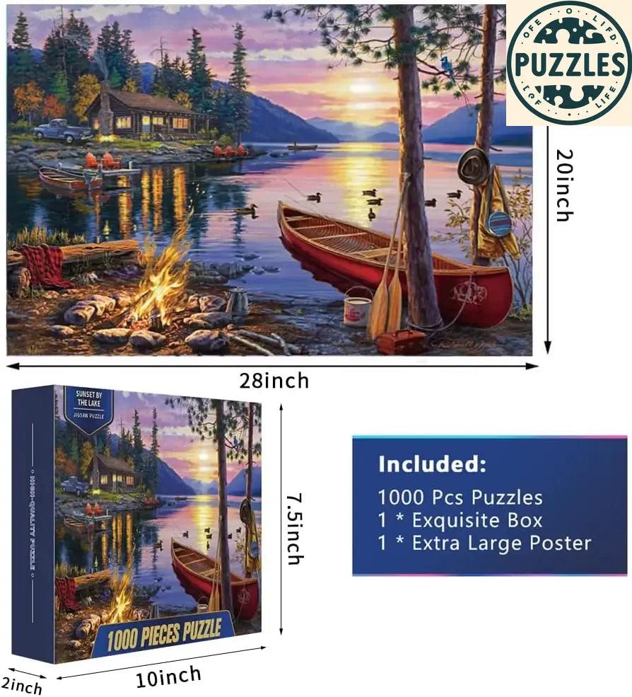 1000-Piece Jigsaw Puzzle – Beautiful Sunset by the Lake - Puzzles