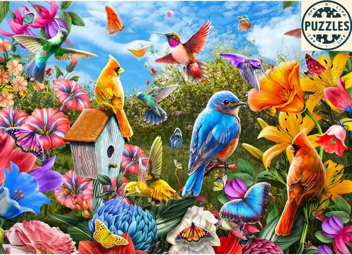 1000-Piece Jigsaw Puzzle – Birds & Flowers Theme - Puzzles