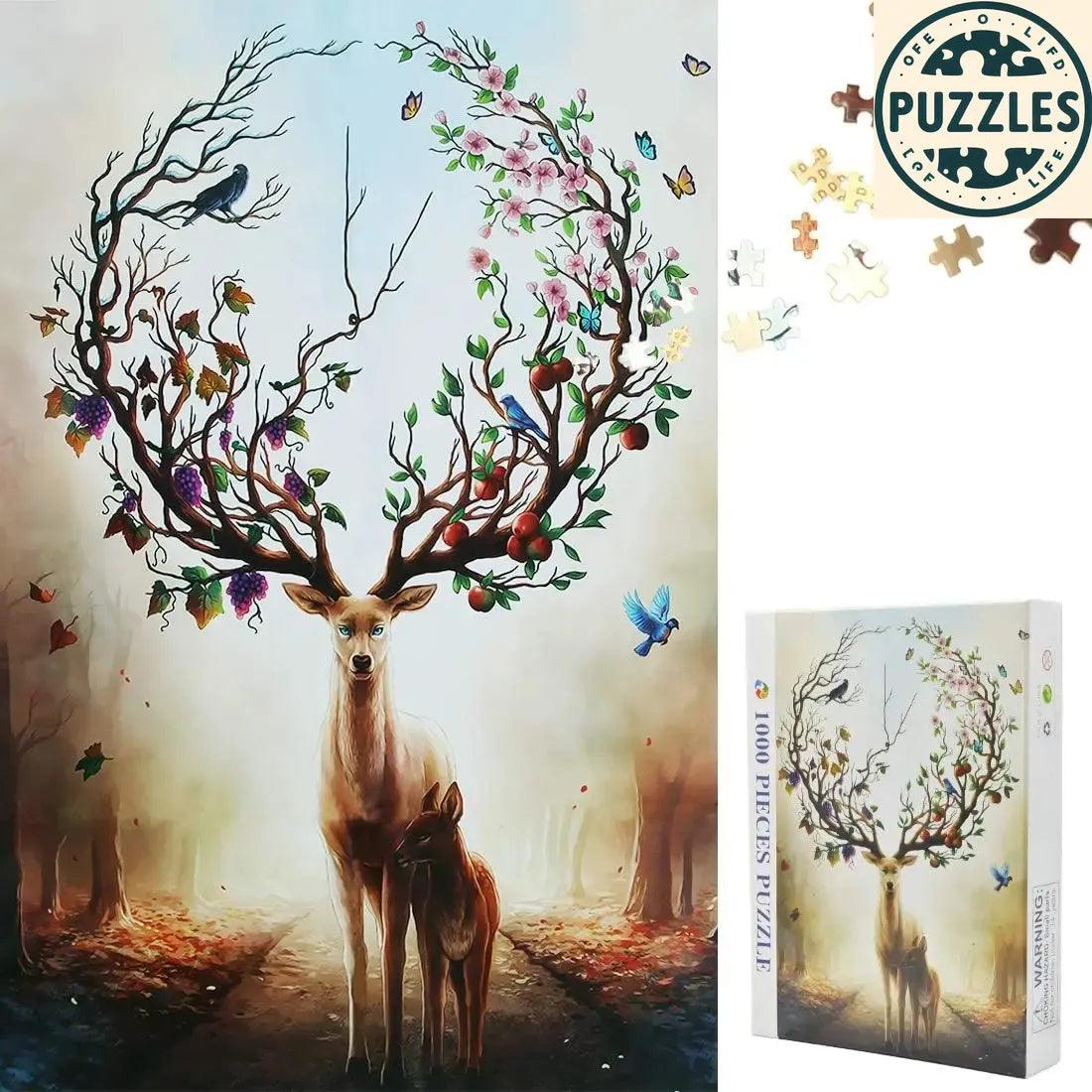 1000-Piece Wooden Jigsaw Puzzle – Elk in the Jungle - Puzzles