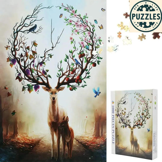 1000-Piece Wooden Jigsaw Puzzle – Elk in the Jungle - Puzzles