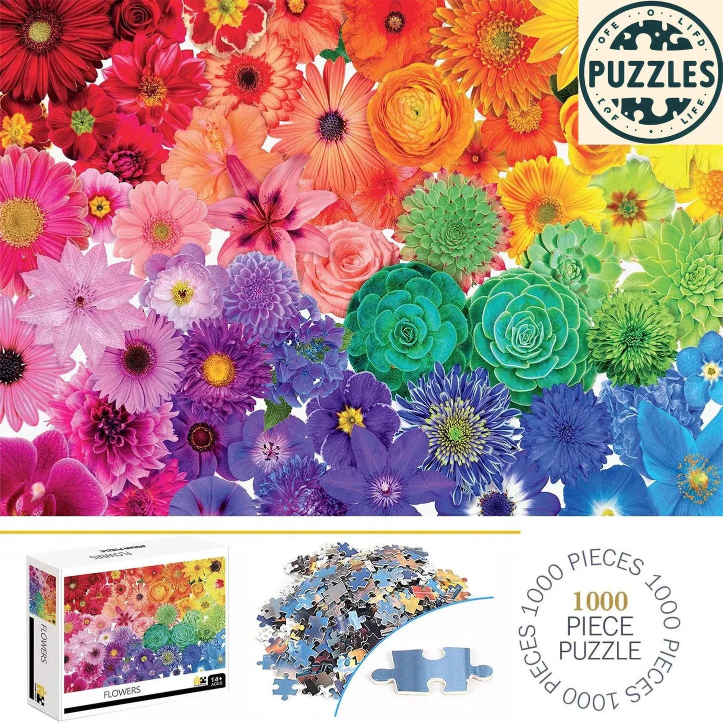 Vibrant Flowers 1000-Piece Jigsaw Puzzle – Fun & Decor - Puzzles