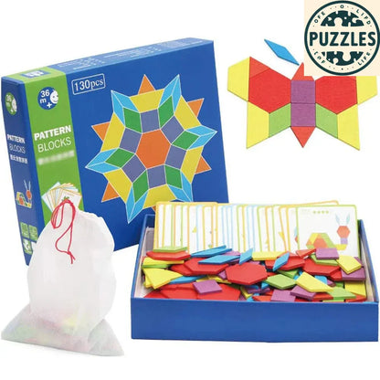 130-Piece Geometric Puzzle – Shape Learning Game - Puzzles