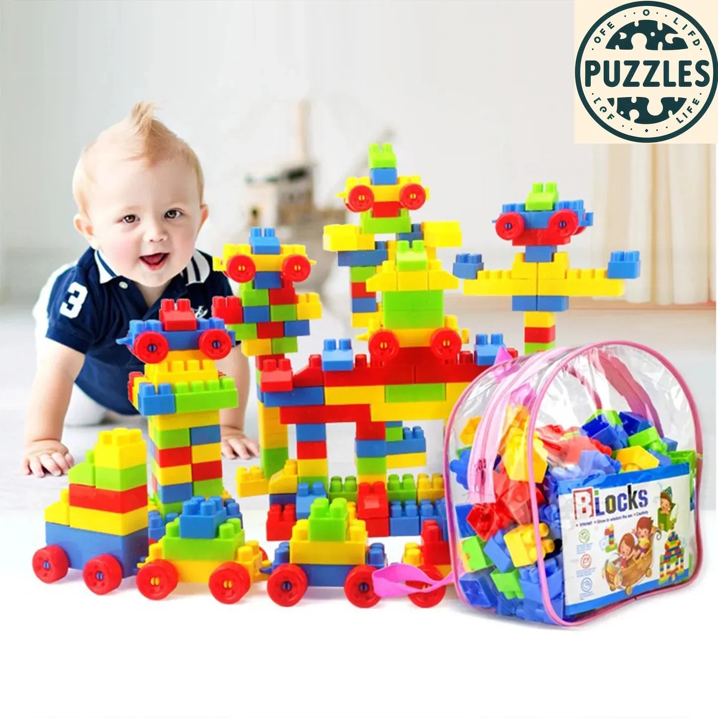 130-Piece Large Particle Building Block Set – Stacking Toy - Puzzles