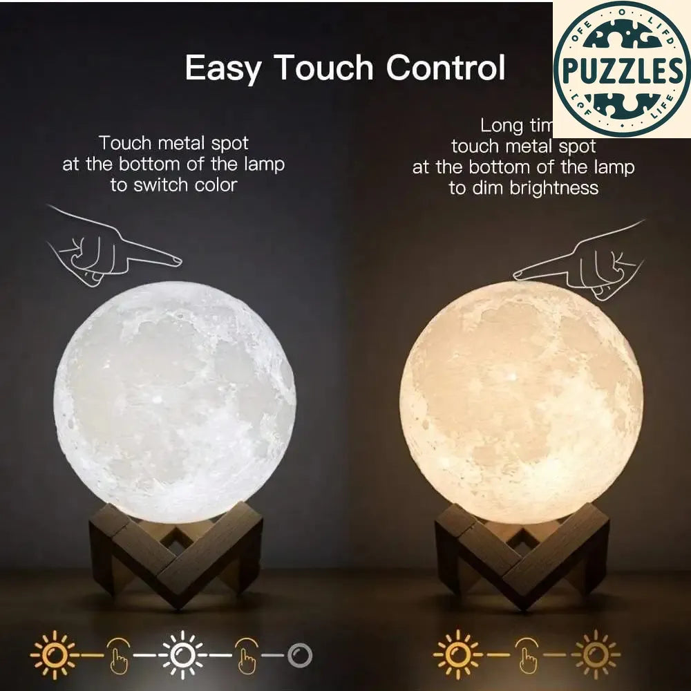 3D Moon Lamp Humidifier With Wooden Base 3 LED Night Lighting - Puzolife - Puzzles of Life