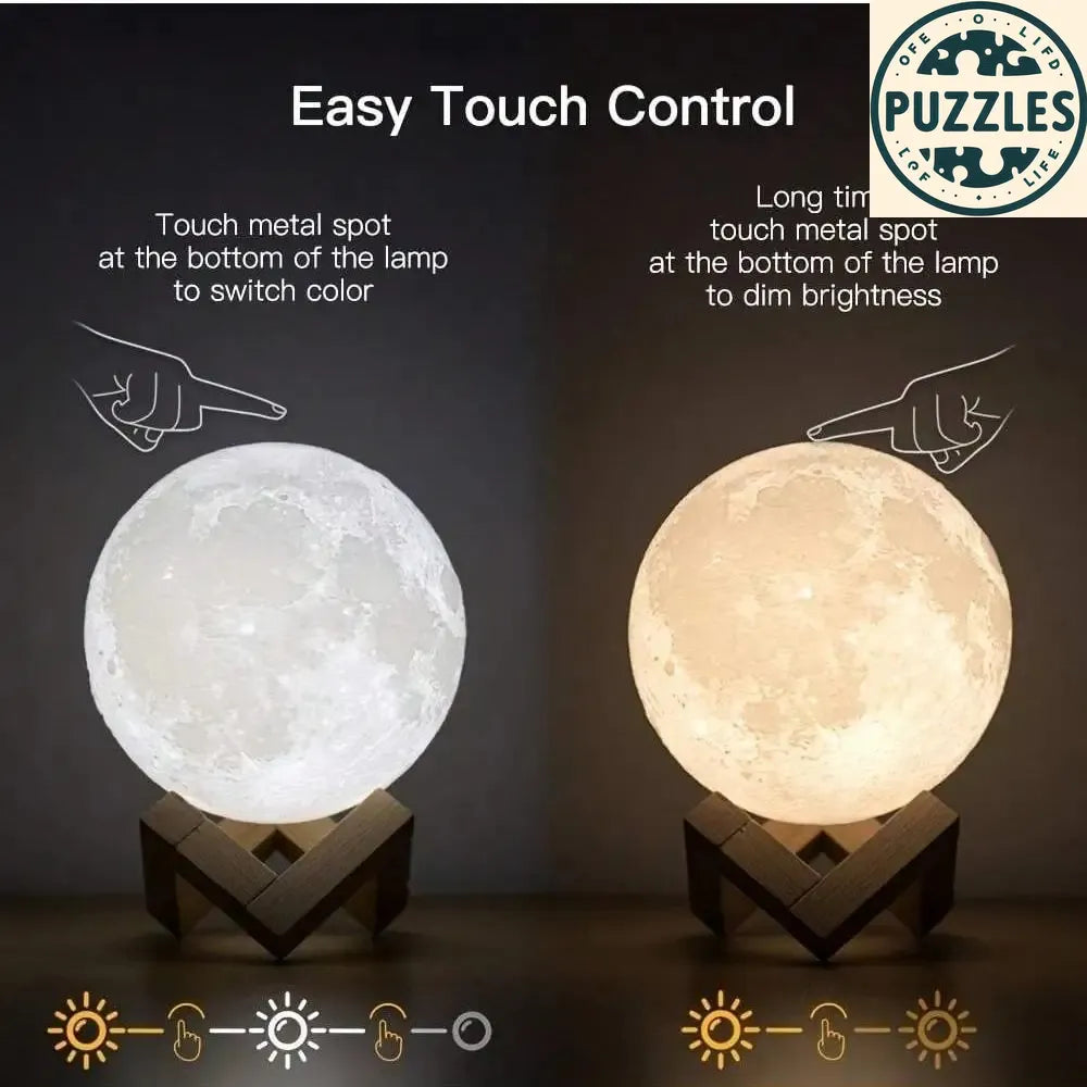 3D Moon Lamp Humidifier With Wooden Base 3 LED Night Lighting - Puzolife - Puzzles of Life