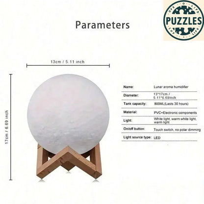 3D Moon Lamp Humidifier With Wooden Base 3 LED Night Lighting - Puzolife - Puzzles of Life