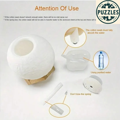 3D Moon Lamp Humidifier With Wooden Base 3 LED Night Lighting - Puzolife - Puzzles of Life