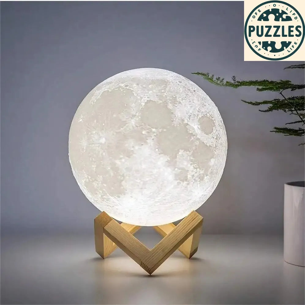 3D Moon Lamp Humidifier With Wooden Base 3 LED Night Lighting - Puzolife - Puzzles of Life