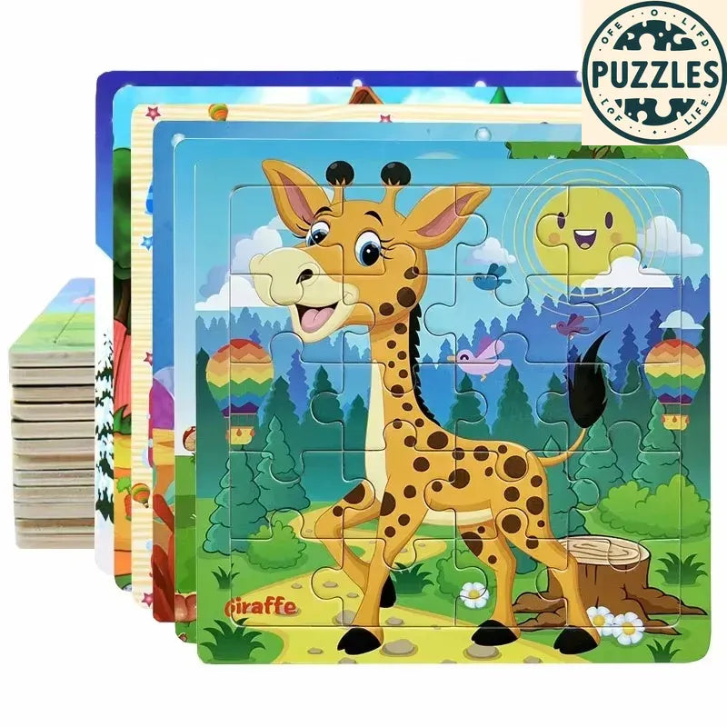 20-Piece 3D Wooden Jigsaw Puzzle – Cartoon Animal & Vehicle - Puzzles