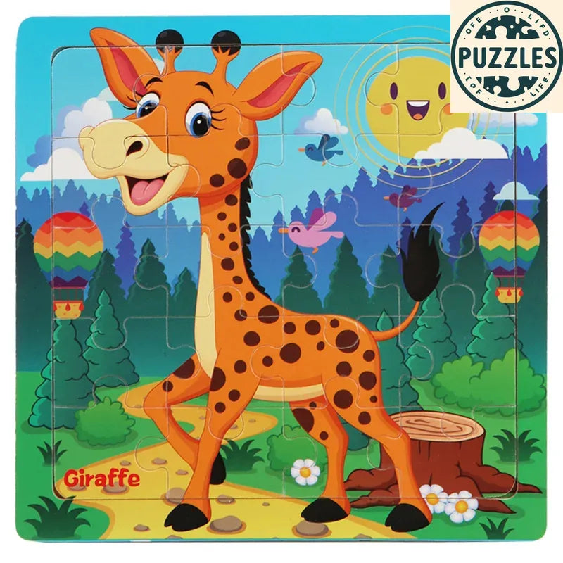 20-Piece 3D Wooden Jigsaw Puzzle – Cartoon Animal & Vehicle - Puzzles