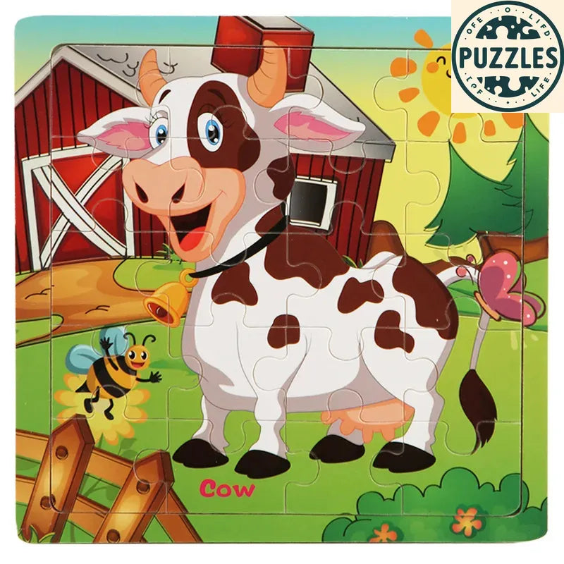 20-Piece 3D Wooden Jigsaw Puzzle – Cartoon Animal & Vehicle - Puzzles