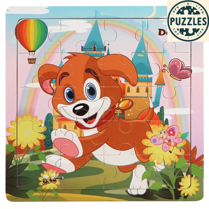 20-Piece 3D Wooden Jigsaw Puzzle – Cartoon Animal & Vehicle - Puzzles