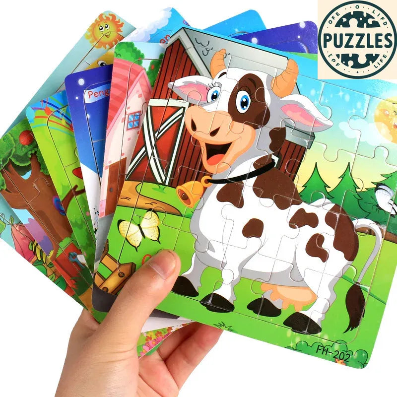 20-Piece 3D Wooden Jigsaw Puzzle – Cartoon Animal & Vehicle - Puzzles