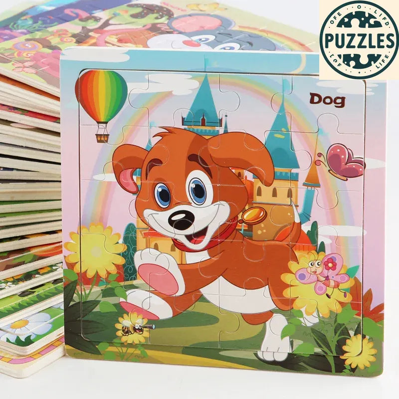 20-Piece 3D Wooden Jigsaw Puzzle – Cartoon Animal & Vehicle - Puzzles