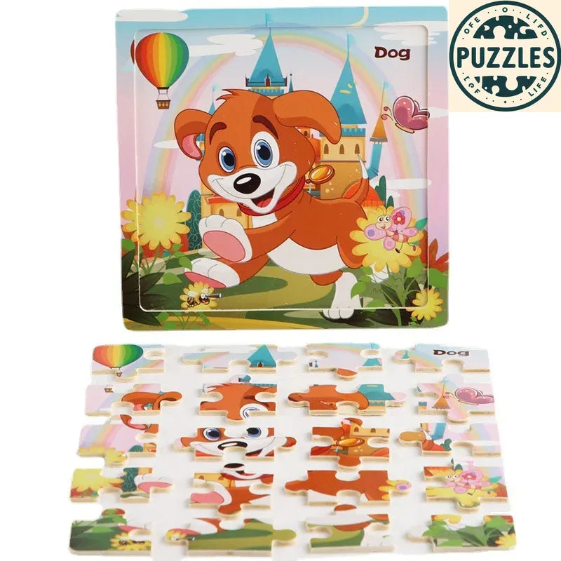 20-Piece 3D Wooden Jigsaw Puzzle – Cartoon Animal & Vehicle - Puzzles