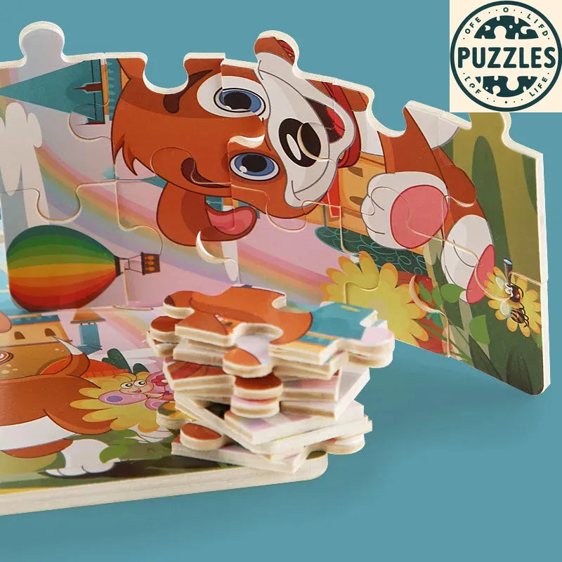 20-Piece 3D Wooden Jigsaw Puzzle – Cartoon Animal & Vehicle - Puzzles