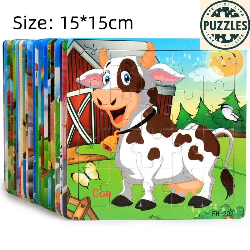 20-Piece 3D Wooden Jigsaw Puzzle – Cartoon Animal & Vehicle - Puzzles