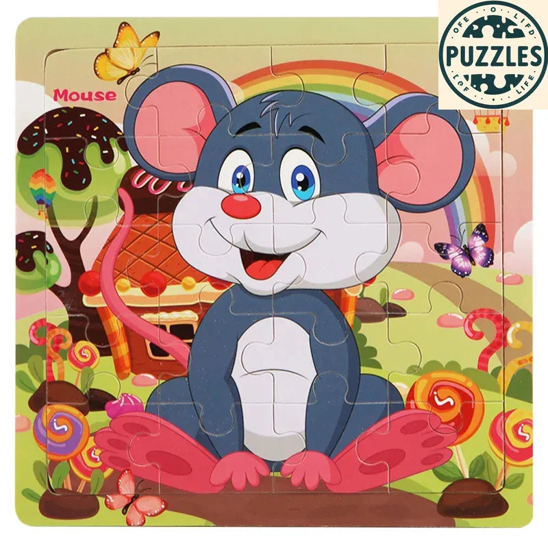 20-Piece 3D Wooden Jigsaw Puzzle – Cartoon Animal & Vehicle - Puzzles