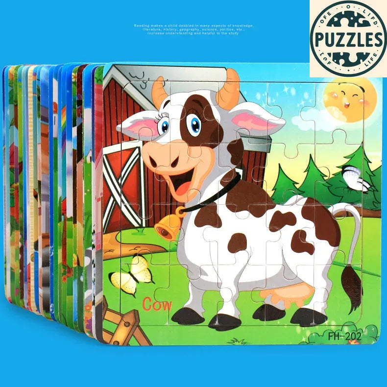 20-Piece Wooden Puzzle – Cartoon Animals, Cars & Numbers - Puzzles