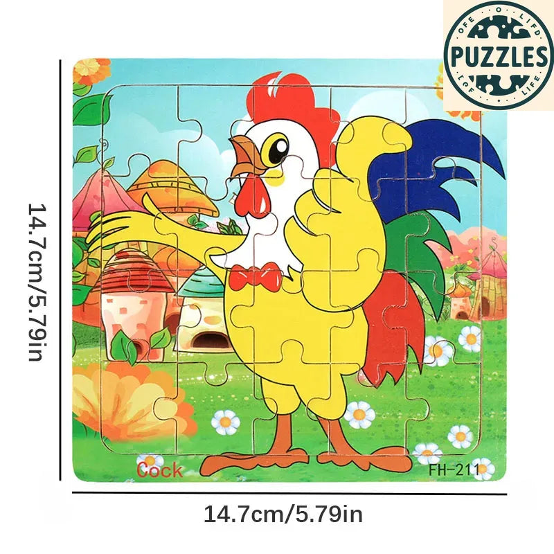 20-Piece Wooden Puzzle – Cartoon Animals, Cars & Numbers - Puzzles