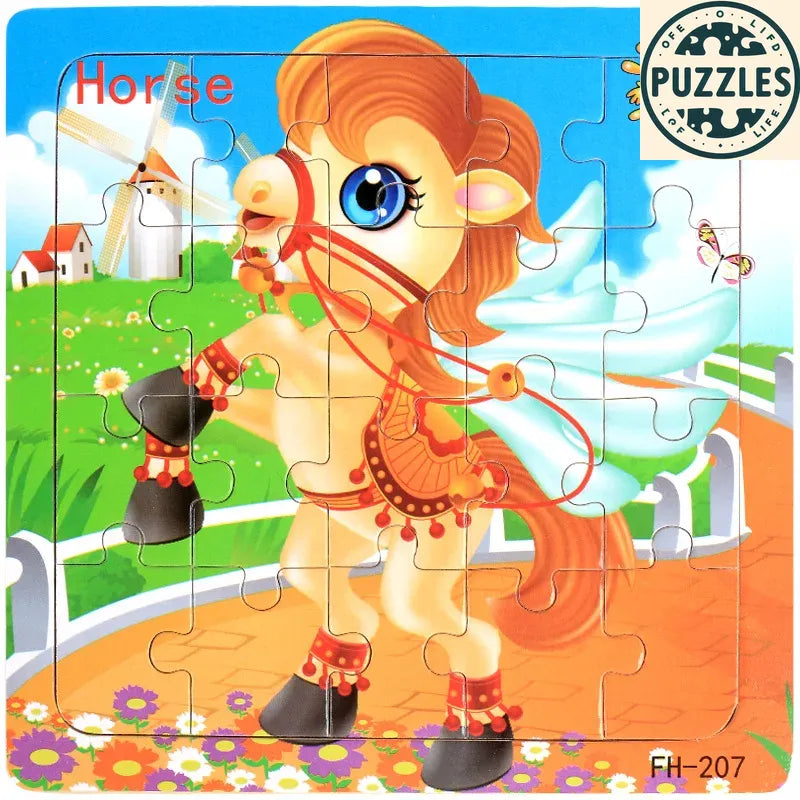 20-Piece Wooden Puzzle – Cartoon Animals, Cars & Numbers - Puzolife - Puzzles of Life