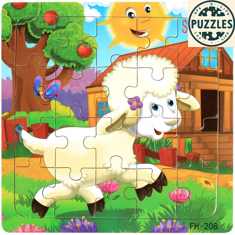 20-Piece Wooden Puzzle – Cartoon Animals, Cars & Numbers - Puzzles