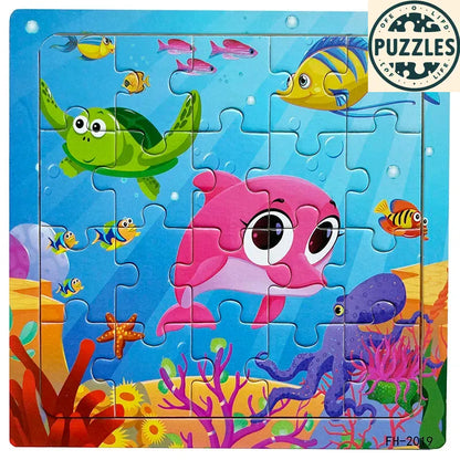 20-Piece Wooden Puzzle – Cartoon Animals, Cars & Numbers - Puzzles