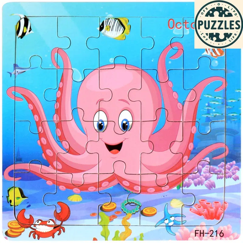 20-Piece Wooden Puzzle – Cartoon Animals, Cars & Numbers - Puzzles