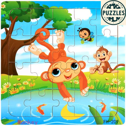 20-Piece Wooden Puzzle – Cartoon Animals, Cars & Numbers - Puzzles