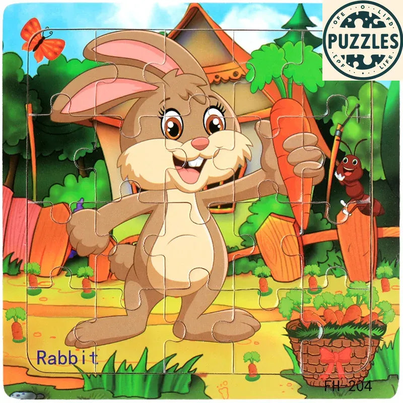 20-Piece Wooden Puzzle – Cartoon Animals, Cars & Numbers - Puzzles