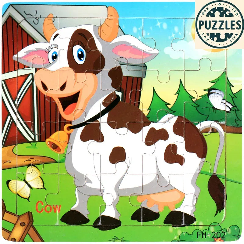 20-Piece Wooden Puzzle – Cartoon Animals, Cars & Numbers - Puzzles