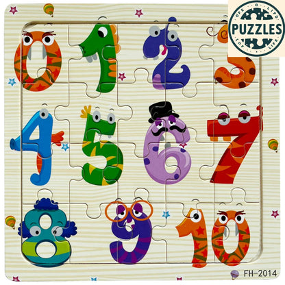 20-Piece Wooden Puzzle – Cartoon Animals, Cars & Numbers - Puzzles