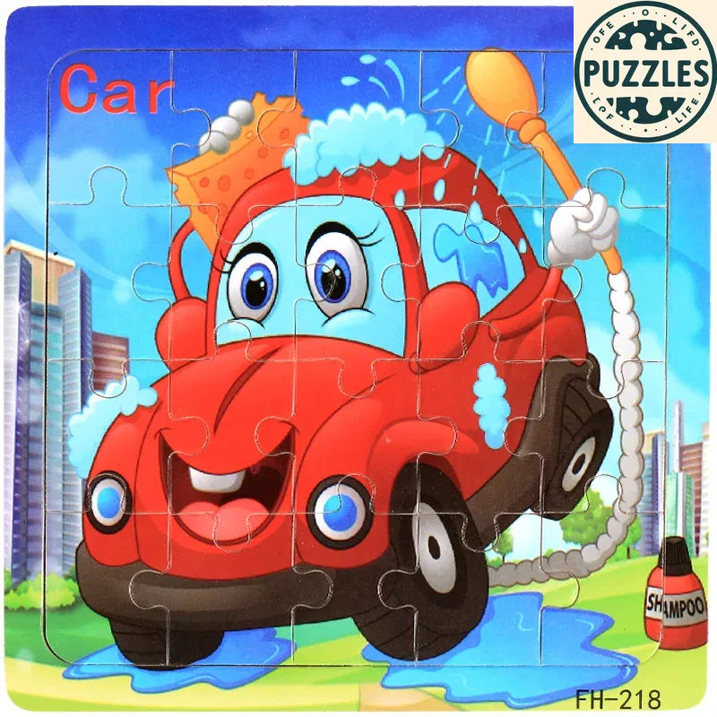20-Piece Wooden Puzzle – Cartoon Animals, Cars & Numbers - Puzolife - Puzzles of Life