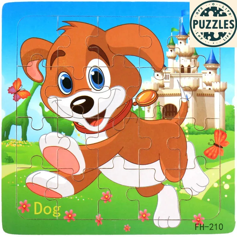 20-Piece Wooden Puzzle – Cartoon Animals, Cars & Numbers - Puzzles