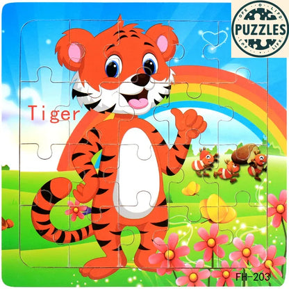 20-Piece Wooden Puzzle – Cartoon Animals, Cars & Numbers - Puzzles