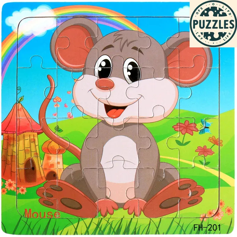 20-Piece Wooden Puzzle – Cartoon Animals, Cars & Numbers - Puzzles