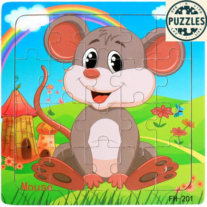 20-Piece Wooden Puzzle – Cartoon Animals, Cars & Numbers - Puzzles