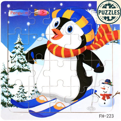 20-Piece Wooden Puzzle – Cartoon Animals, Cars & Numbers - Puzzles