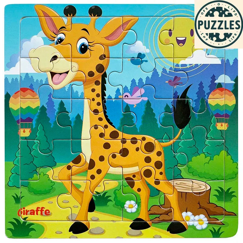 20-Piece Wooden Puzzle – Cartoon Animals, Cars & Numbers - Puzolife - Puzzles of Life