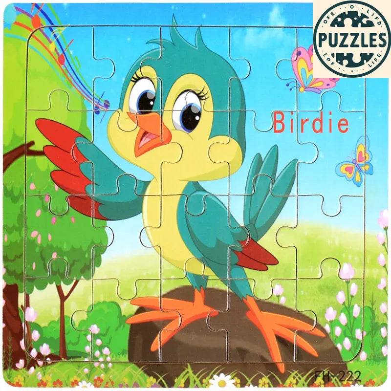 20-Piece Wooden Puzzle – Cartoon Animals, Cars & Numbers - Puzzles