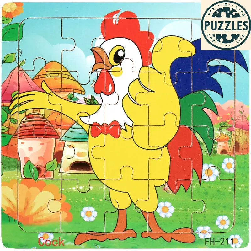 20-Piece Wooden Puzzle – Cartoon Animals, Cars & Numbers - Puzzles