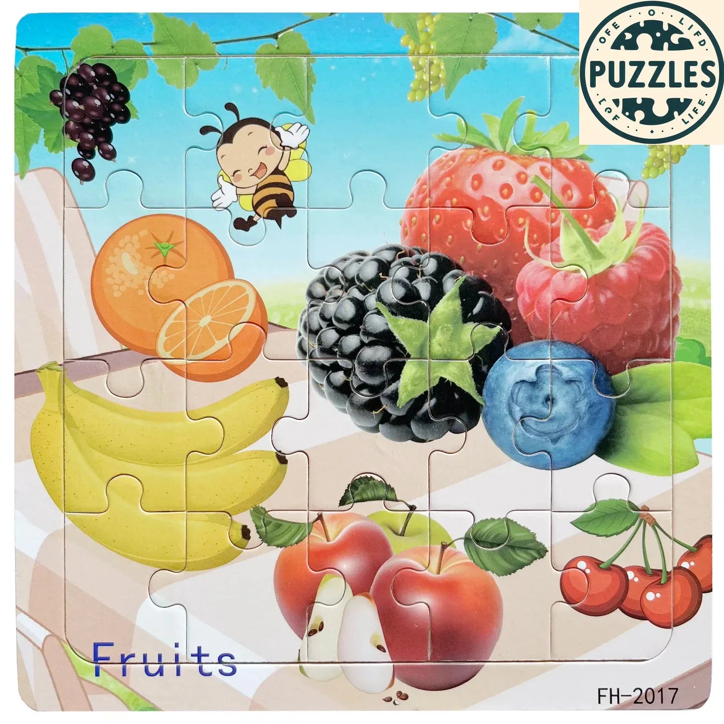 20-Piece Wooden Puzzle – Cartoon Animals, Cars & Numbers - Puzolife - Puzzles of Life