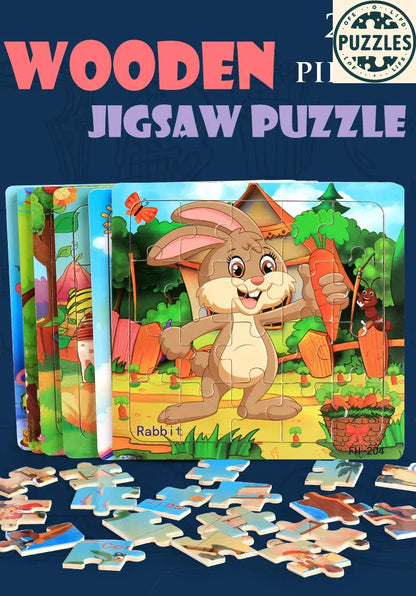 20-Piece Wooden Puzzle – Cartoon Animals, Cars & Numbers - Puzzles