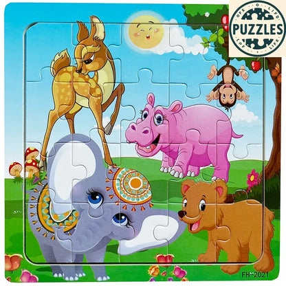 20-Piece Wooden Puzzle – Cartoon Animals, Cars & Numbers - Puzzles