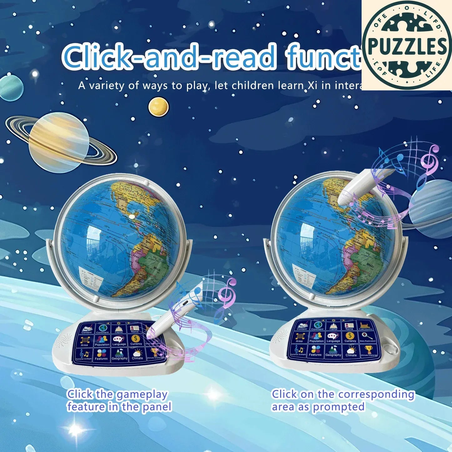 20cm Smart AR World Globe with Night Light - Puzzles